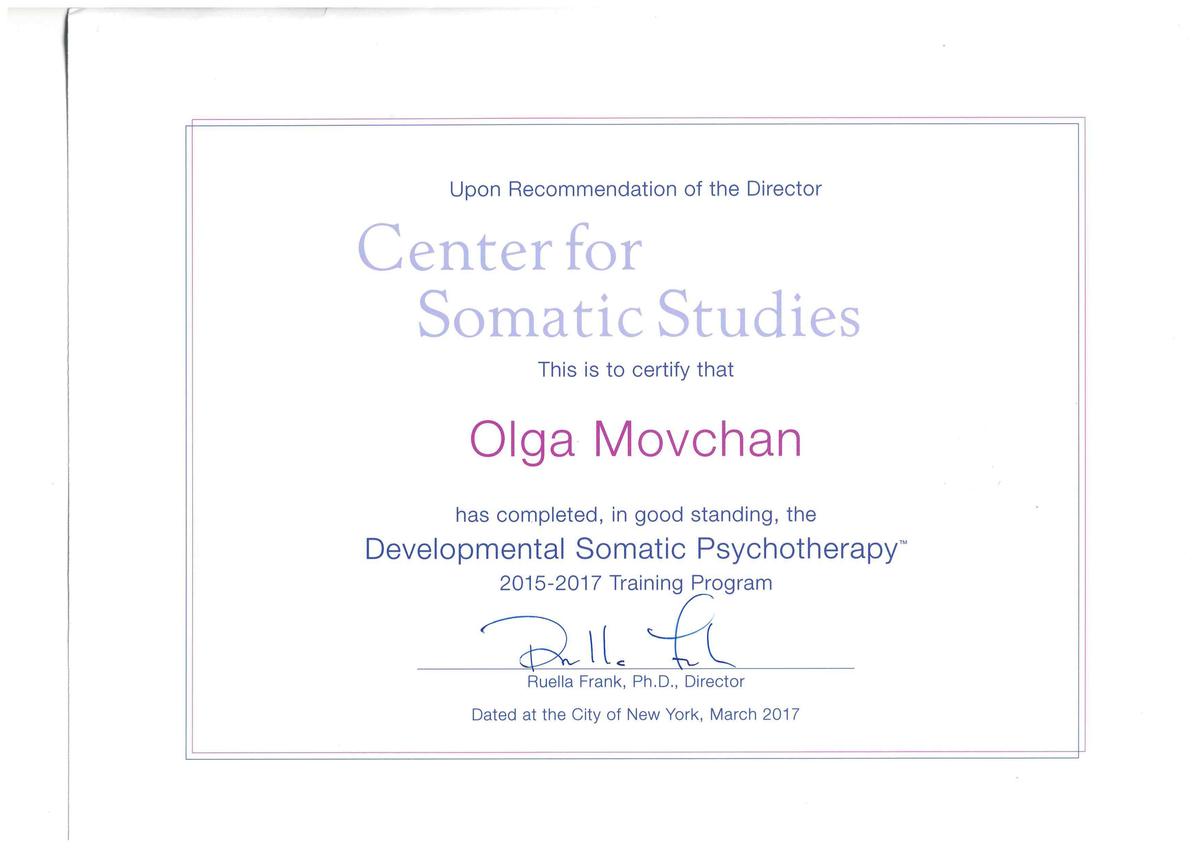 Certificate - Center for Somatic Studies